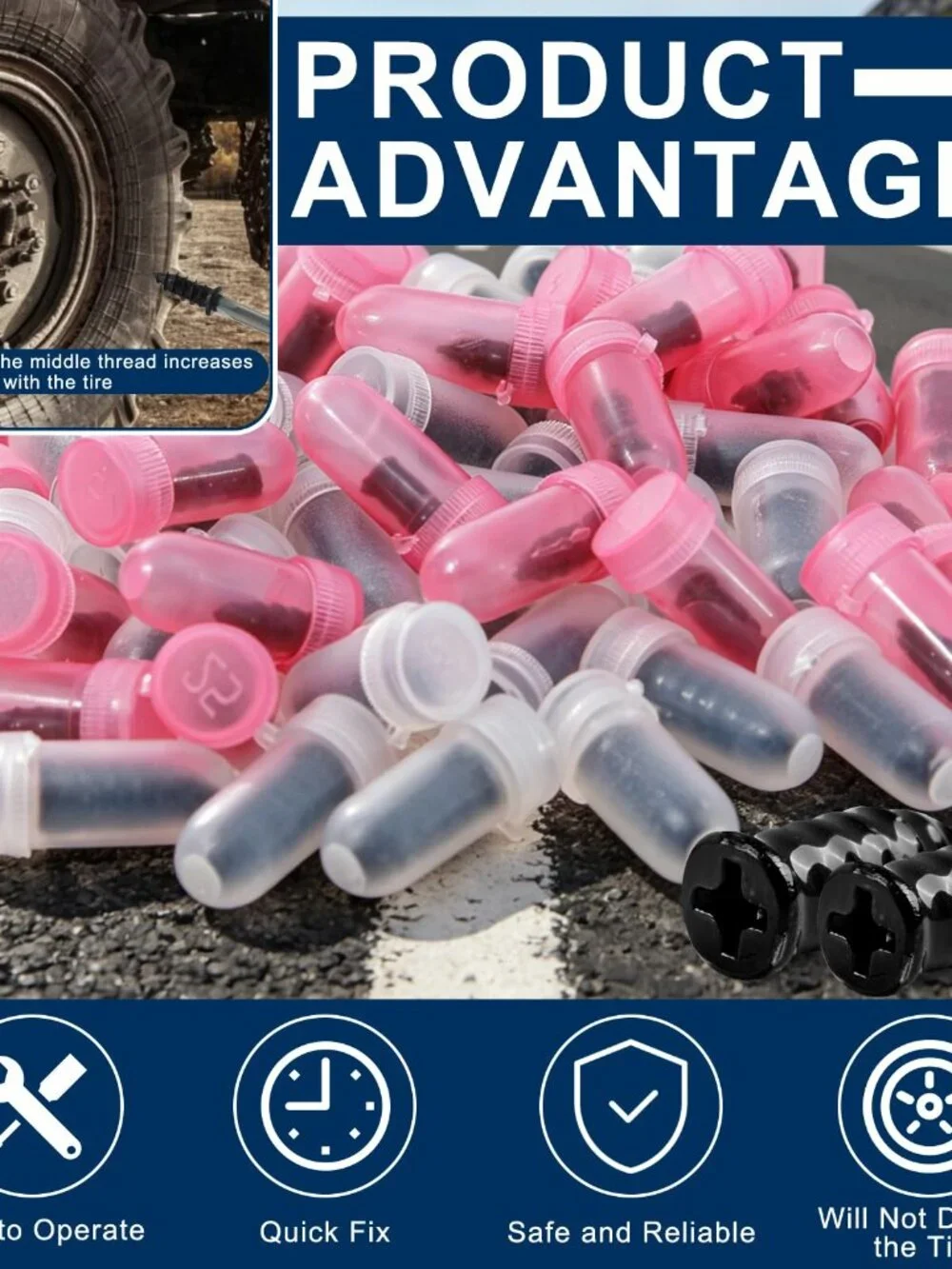 60 Pcs Tire Repair Rubber Nail, Tire Repair Nail Tire Repair Rubber Screws Fast